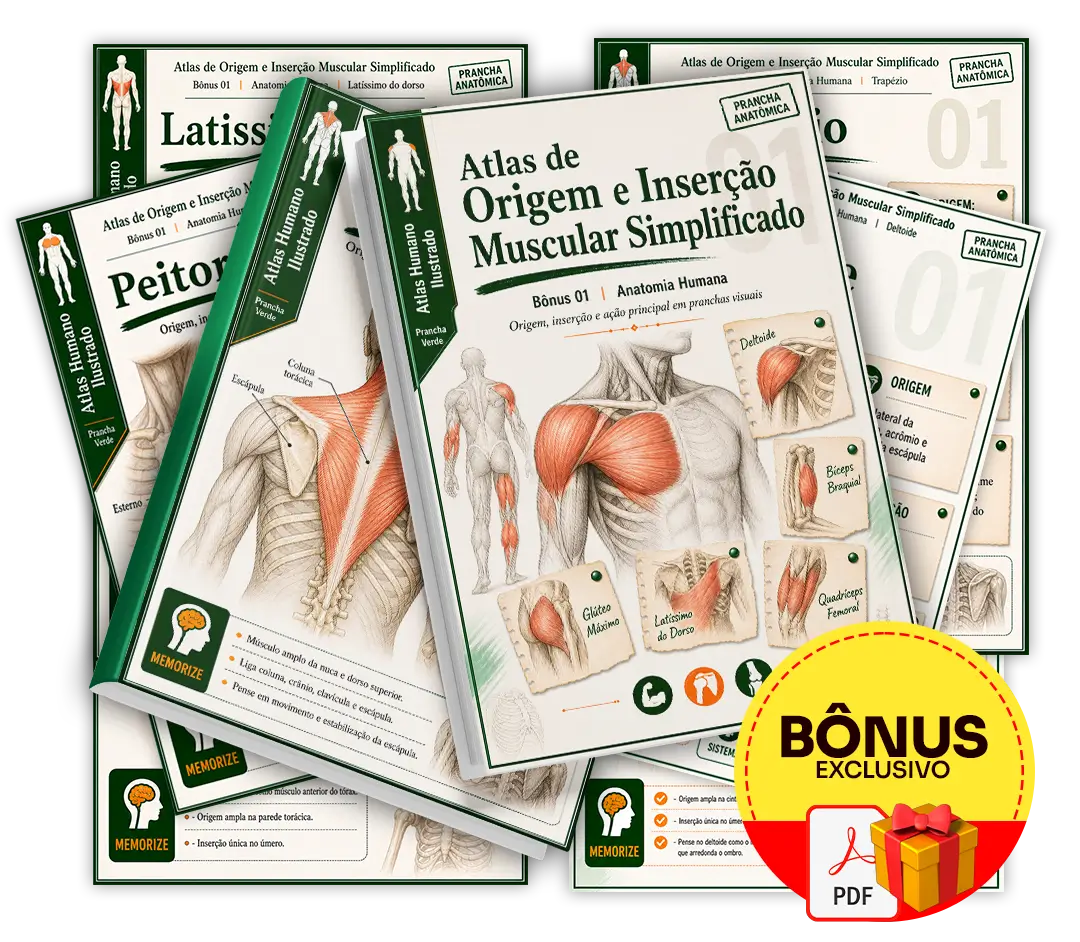 Mockup do bônus Atlas de Origem e Inserção Muscular Simplificado