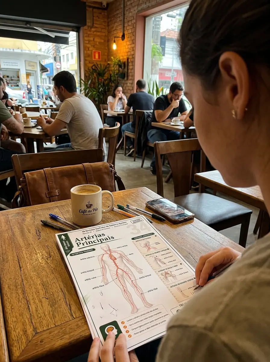 Estudante usando revisão ilustrada de Anatomia Humana 1