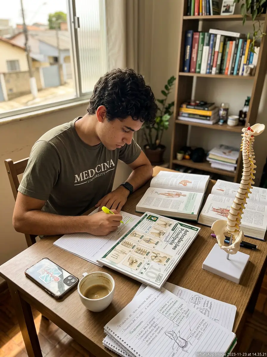 Estudante usando revisão ilustrada de Anatomia Humana 2